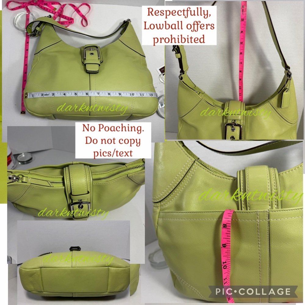 Coach SoHo Green Leather Hobo, loose tags Green pic frame key fob NEW - Picture 3 of 16